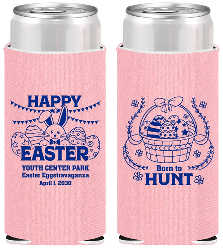 Personalized Easter Slim Can Coolers - Born To Hunt Bunny | 210007