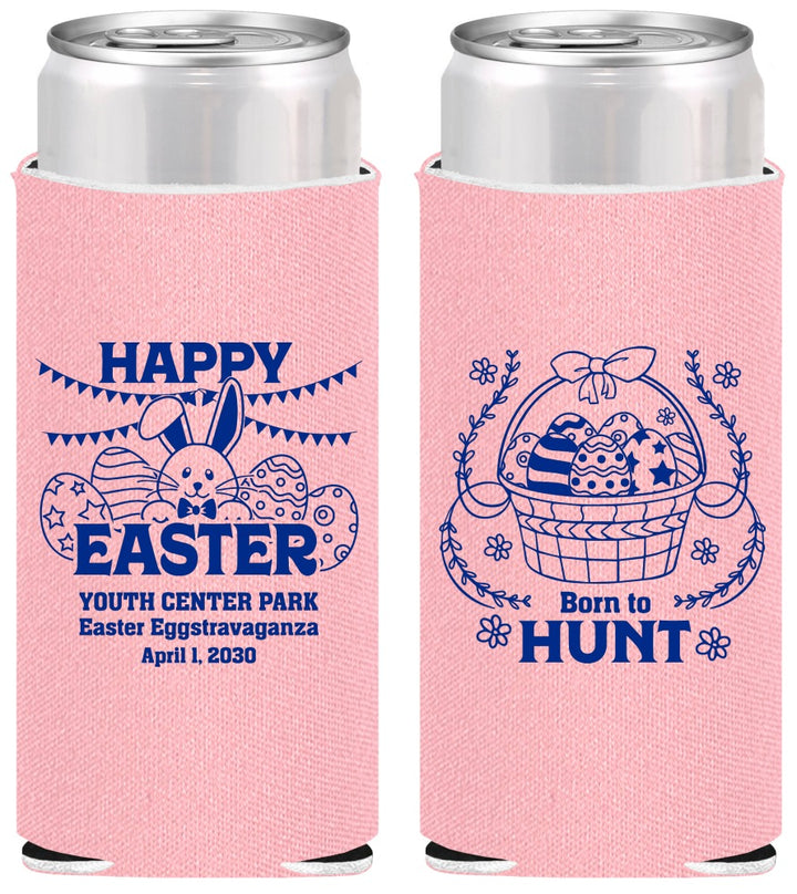 Personalized Easter Slim Can Coolers - Born To Hunt Bunny | 210007