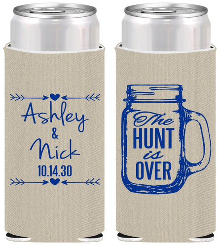 Personalized Wedding Slim Can Coolers - The Hunt Is Over Mason Jar | 211