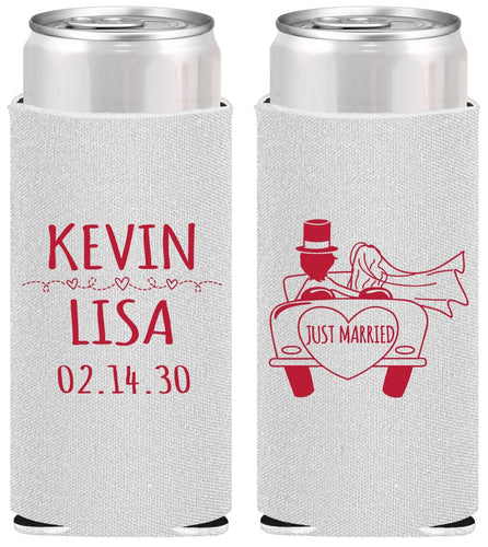 Personalized Wedding Slim Can Coolers - Just Married | 212