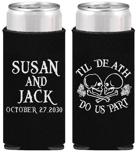 Personalized Wedding Slim Can Coolers - Til Death Do Us Part | 213