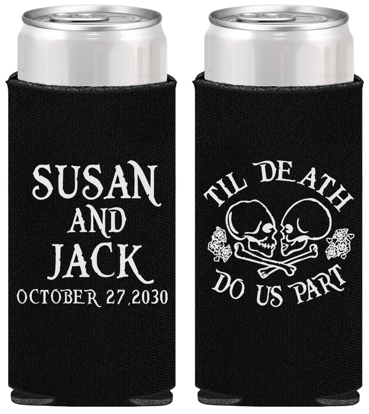 Personalized Wedding Slim Can Coolers - Til Death Do Us Part | 213