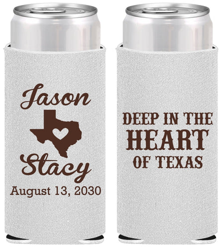 Personalized Wedding Slim Can Coolers - Deep In The Heart Of Texas | 214