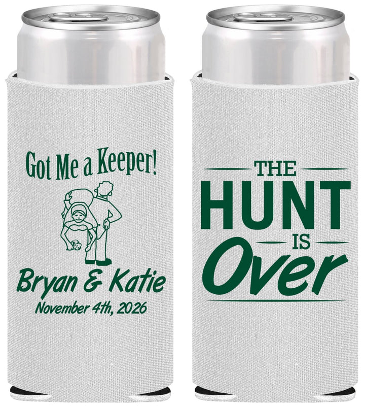 Personalized Wedding Slim Can Coolers - The Hunt Is Over | 216