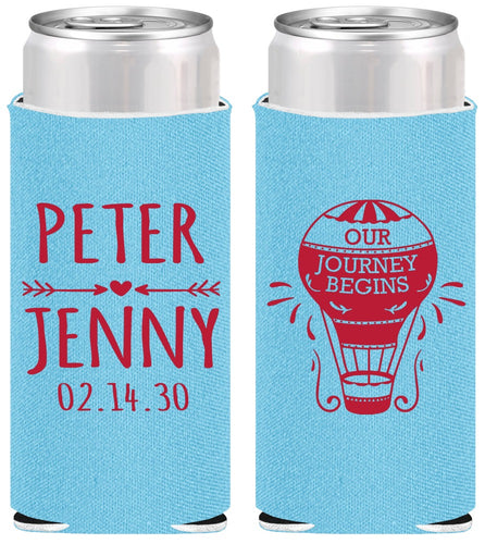 Personalized Wedding Slim Can Coolers - Hot Air Balloon | 219