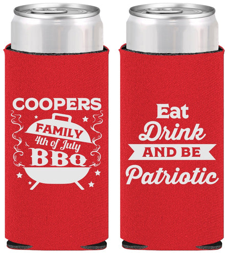 Personalized 4th Of July Slim Can Coolers - Eat Drink Patriotic | 220002