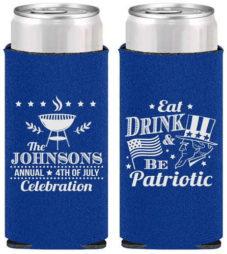 Personalized 4th Of July Slim Can Coolers - Eat Drink Patriotic | 220003