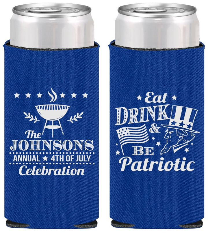 Personalized 4th Of July Slim Can Coolers - Eat Drink Patriotic | 220003