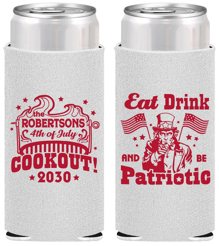 Personalized 4th Of July Slim Can Coolers - Eat Drink Patriotic | 220004