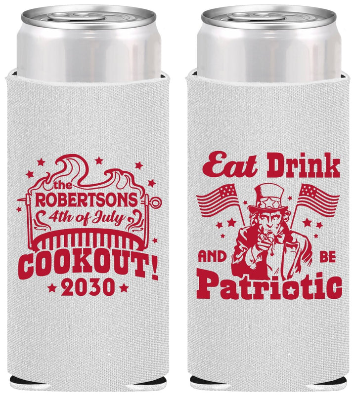 Personalized 4th Of July Slim Can Coolers - Eat Drink Patriotic | 220004