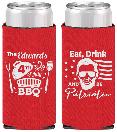 Personalized 4th Of July Slim Can Coolers - Eat Drink Patriotic | 220006