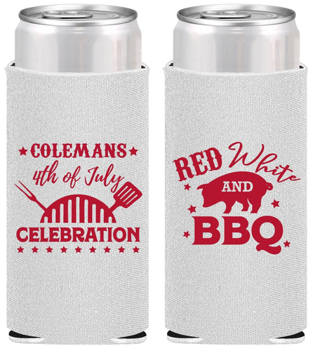Personalized 4th Of July Slim Can Coolers - Red White Bbq | 220008