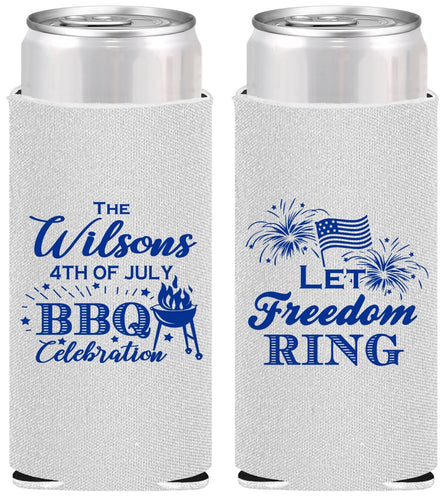 Personalized 4th Of July Slim Can Coolers - Bbq Fireworks | 220009