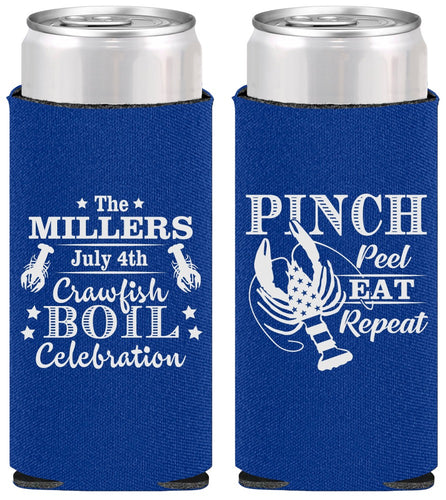 Personalized 4th Of July Slim Can Coolers - Pink Peel Crawfish | 220011