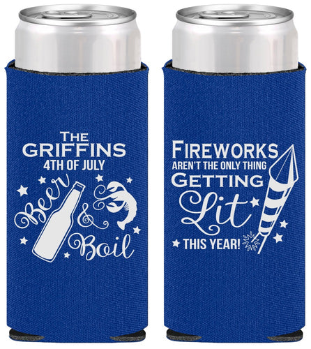 Personalized 4th Of July Slim Can Coolers - Beach Red White Blue | 220019
