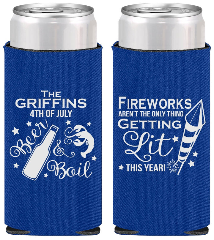 Personalized 4th Of July Slim Can Coolers - Beach Red White Blue | 220019