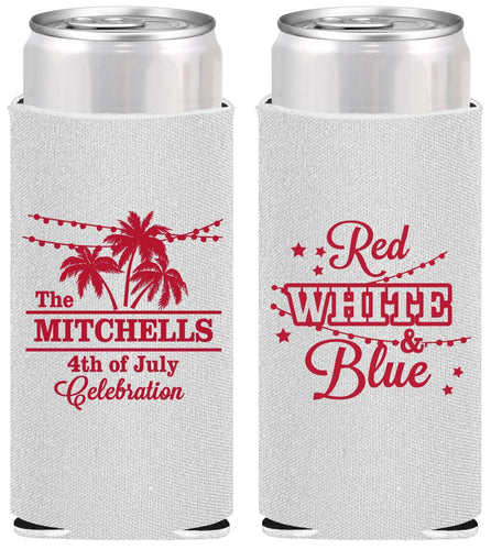 Personalized 4th Of July Slim Can Coolers - Beach Stars Stripes | 220020