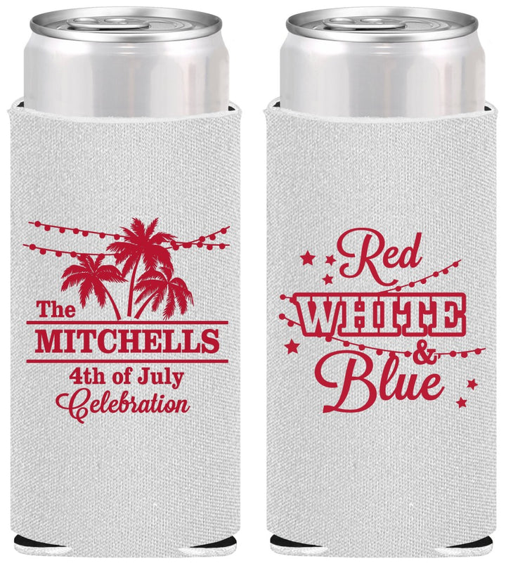 Personalized 4th Of July Slim Can Coolers - Beach Stars Stripes | 220020