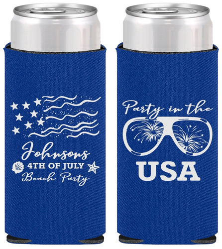 Personalized 4th Of July Slim Can Coolers - Party In The Usa | 220023