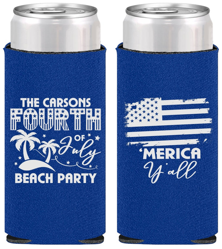 Personalized 4th Of July Slim Can Coolers - Beach Merica Yall | 220027