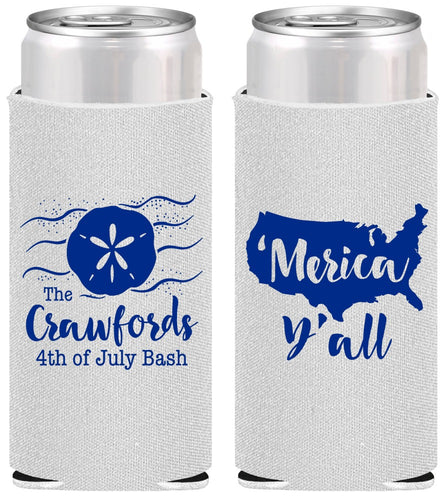 Personalized 4th Of July Slim Can Coolers - Beach Merica Yall | 220029