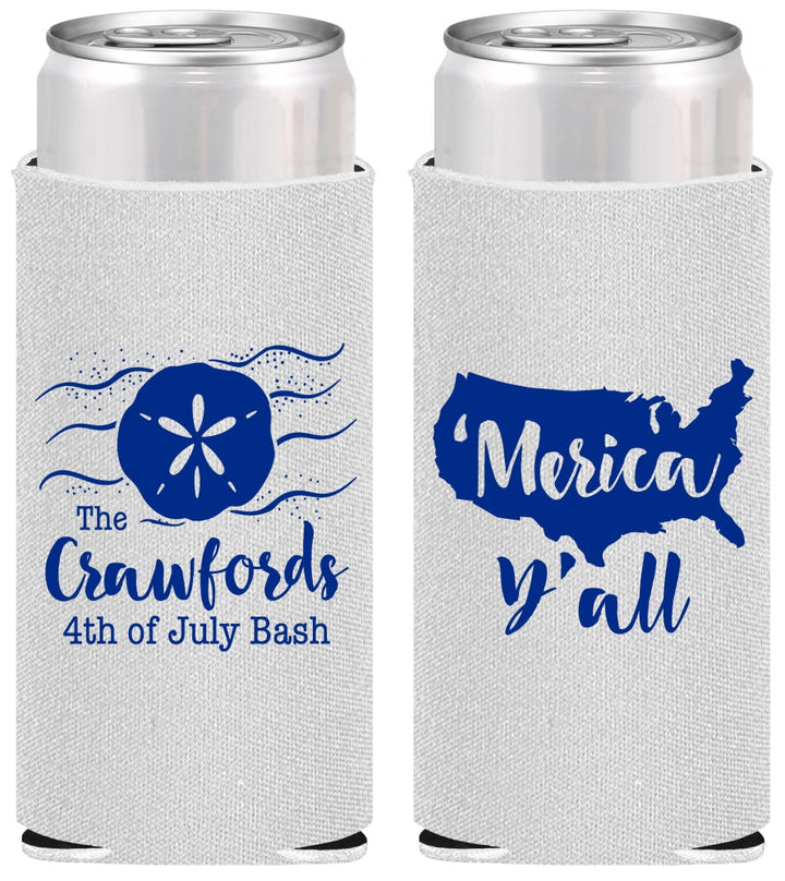 Personalized 4th Of July Slim Can Coolers - Beach Merica Yall | 220029
