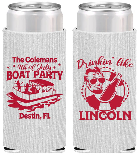 Personalized 4th Of July Slim Can Coolers - Drinkin Like Lincoln | 220032