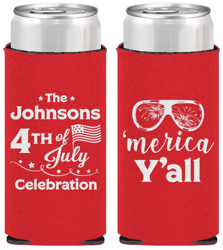 Personalized 4th Of July Slim Can Coolers - Merica Yall | 220034