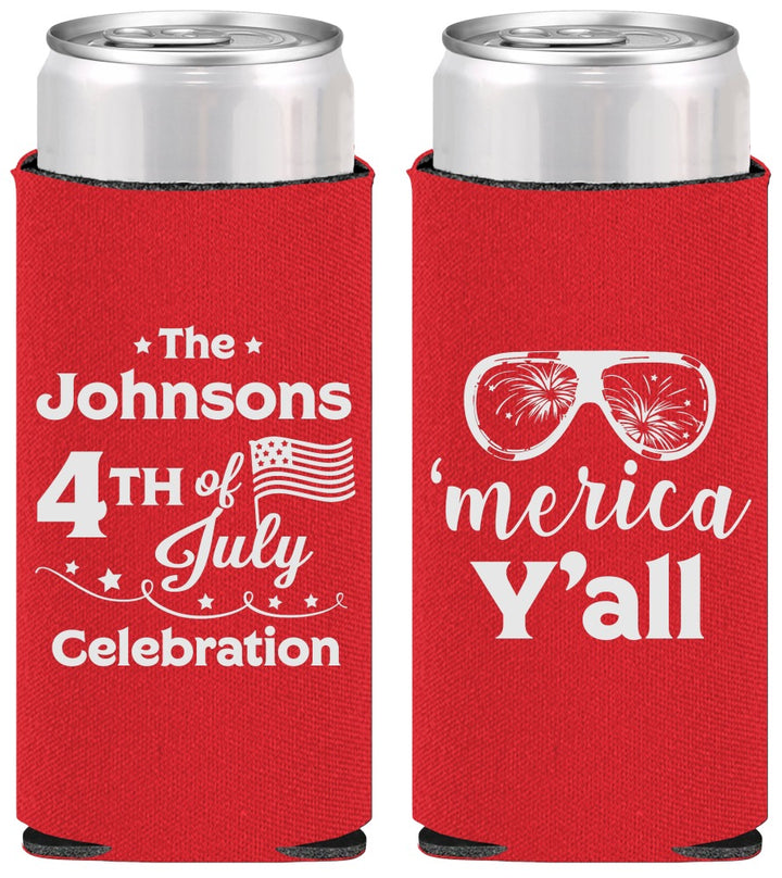 Personalized 4th Of July Slim Can Coolers - Merica Yall | 220034