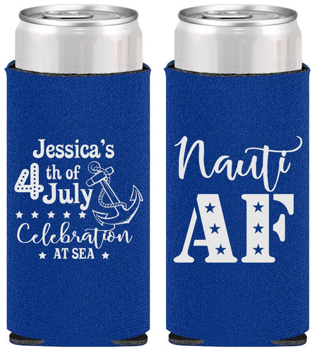 Personalized 4th Of July Slim Can Coolers - Nautical Anchor | 220035