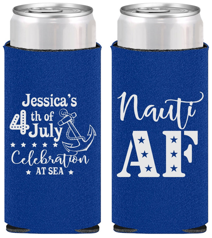 Personalized 4th Of July Slim Can Coolers - Nautical Anchor | 220035