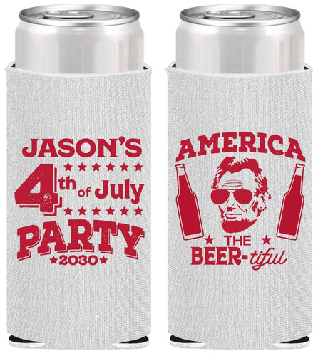 Personalized 4th Of July Slim Can Coolers - Bbq Lincoln | 220036