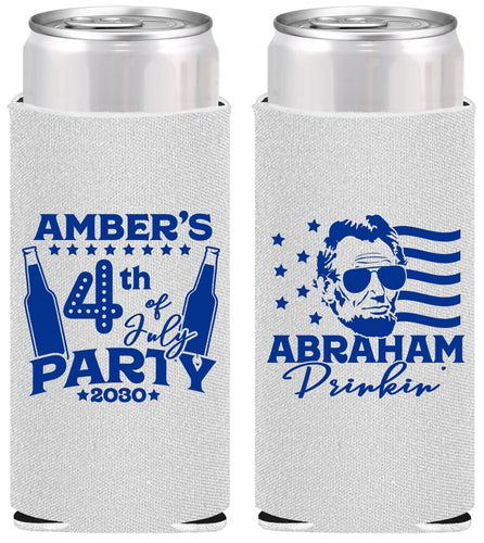 Personalized 4th Of July Slim Can Coolers - Abraham Drinkin | 220037