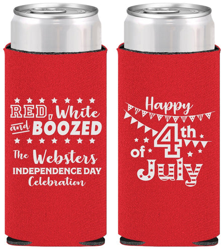 Personalized 4th Of July Slim Can Coolers - Red White Booze | 220042
