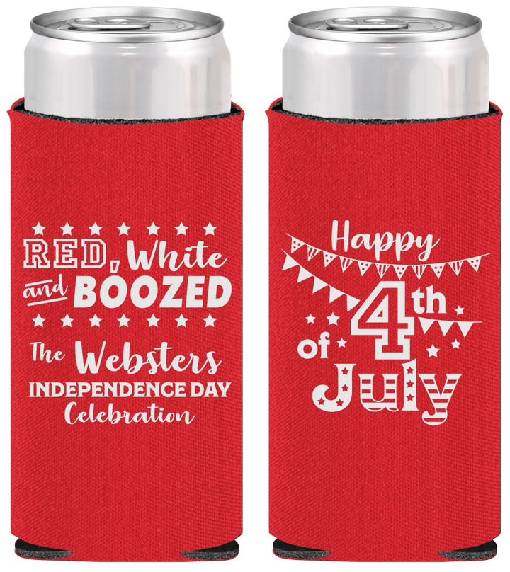 Personalized 4th Of July Slim Can Coolers - Red White Booze | 220042