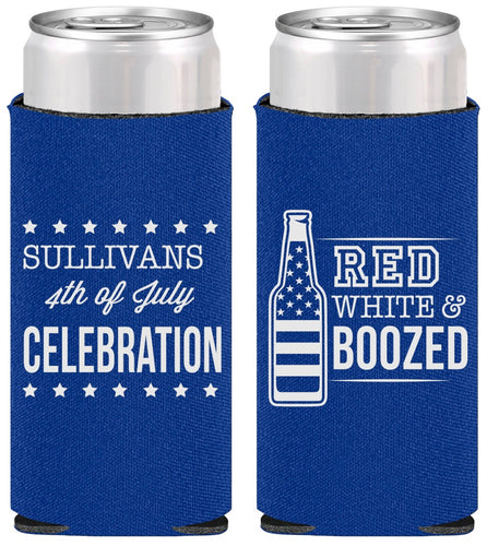 Personalized 4th Of July Slim Can Coolers - Red White Booze | 220043