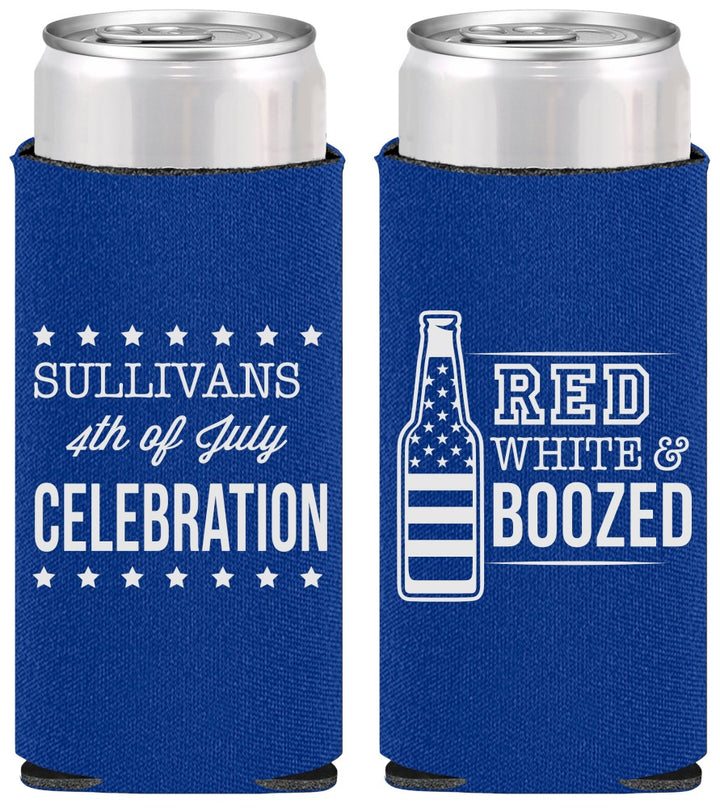 Personalized 4th Of July Slim Can Coolers - Red White Booze | 220043