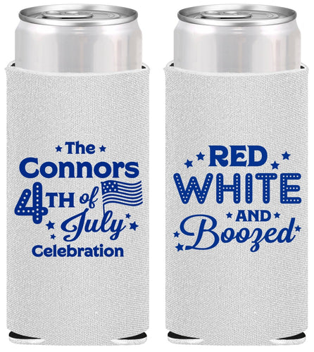 Personalized 4th Of July Slim Can Coolers - Red White Booze | 220045