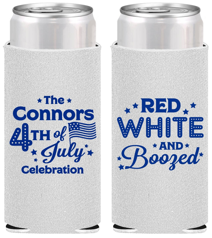 Personalized 4th Of July Slim Can Coolers - Red White Booze | 220045