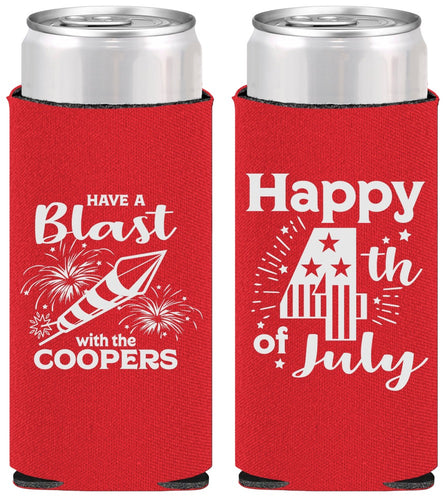 Personalized 4th Of July Slim Can Coolers - Fireworks | 220046
