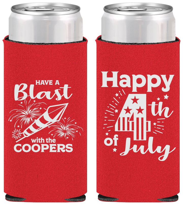 Personalized 4th Of July Slim Can Coolers - Fireworks | 220046