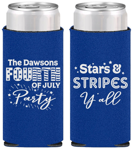 Personalized 4th Of July Slim Can Coolers - Stars Stripes | 220047