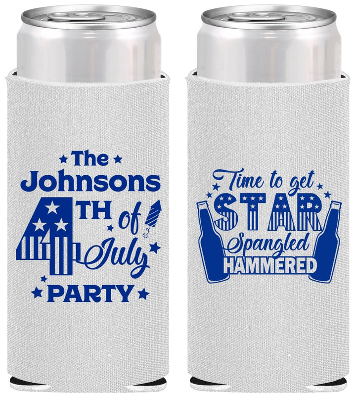 Personalized 4th Of July Slim Can Coolers - Star Spangled Hammered | 220049