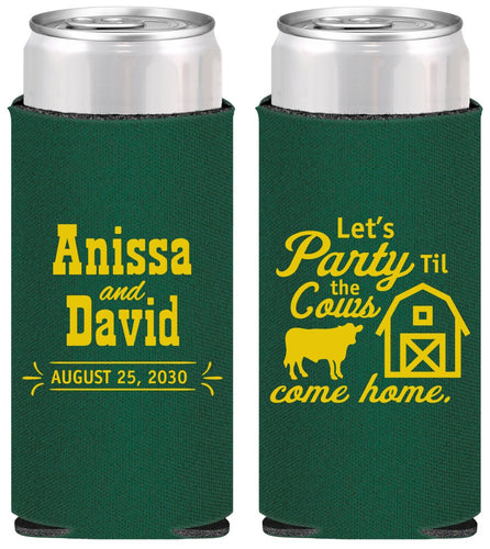 Personalized Wedding Slim Can Coolers - Party Til The Cows Come Home | 222