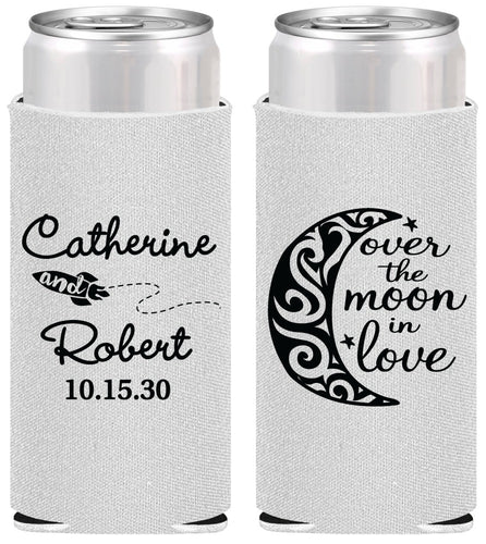 Personalized Wedding Slim Can Coolers - Over The Moon In Love | 224