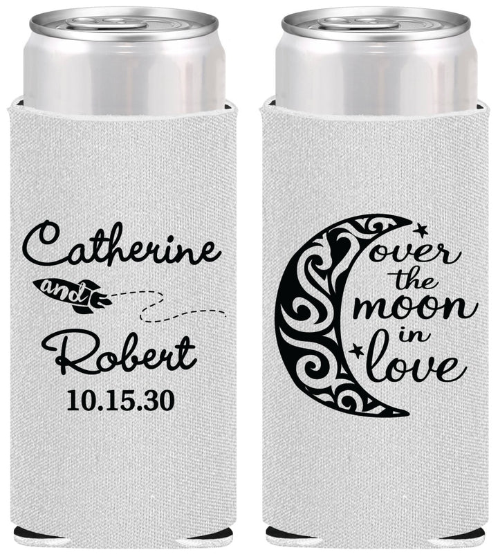 Personalized Wedding Slim Can Coolers - Over The Moon In Love | 224