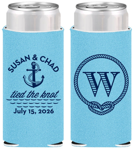 Personalized Wedding Slim Can Coolers - Monogram Nautical | 226