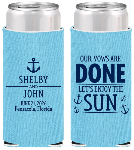 Personalized Wedding Slim Can Coolers - Vows Are Done Nautical | 228