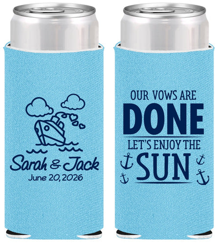 Personalized Wedding Slim Can Coolers - Vows Are Done Cruise | 229