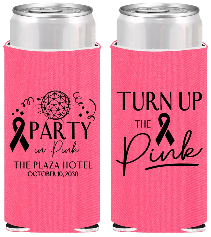Personalized Awareness Slim Can Coolers - Party In Pink | 230002